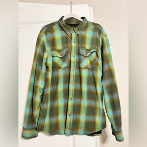 Prana Men's Green and Yellow Plaid Shirt